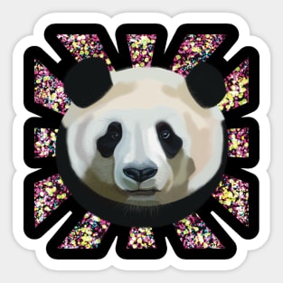 Striking Panda bear on Rainbow Random Spotted patterned sun rays Sticker